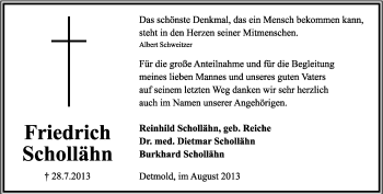 Anzeige  Friedrich Schollähn  Lippische Landes-Zeitung
