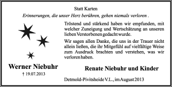 Anzeige  Werner Niebuhr  Lippische Landes-Zeitung