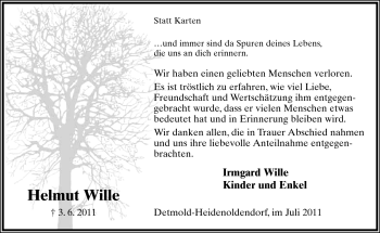 Anzeige  Helmut Wille  Lippische Landes-Zeitung