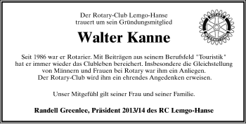Anzeige  Walter Kanne  Lippische Landes-Zeitung
