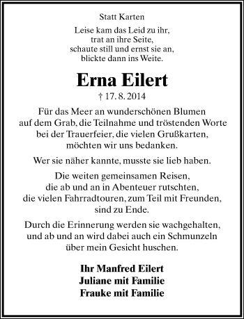 Anzeige  Erna Eilert  Lippische Landes-Zeitung