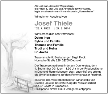 Anzeige  Josef Thiele  Lippische Landes-Zeitung