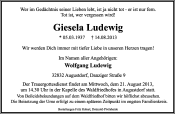 Anzeige  Giesela Ludewig  Lippische Landes-Zeitung