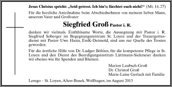 Anzeige  Siegfried Groß  Lippische Landes-Zeitung