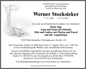Anzeige  Werner Stocksieker  Lippische Landes-Zeitung