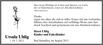 Anzeige  Ursula Uhlig  Lippische Landes-Zeitung