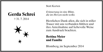 Anzeige  Gerda Schrei  Lippische Landes-Zeitung
