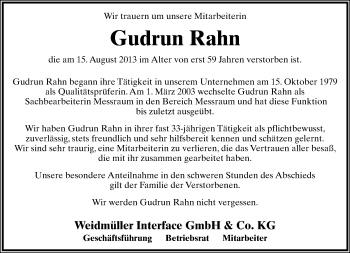 Anzeige  Gudrun Rahn  Lippische Landes-Zeitung