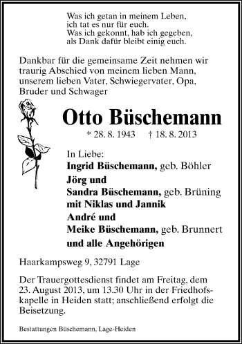 Anzeige  Otto Büschemann  Lippische Landes-Zeitung