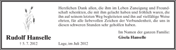 Anzeige  Rudolf Hanselle  Lippische Landes-Zeitung