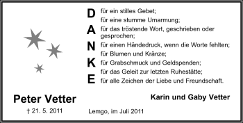 Anzeige  Peter Vetter  Lippische Landes-Zeitung