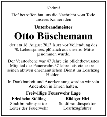 Anzeige  Otto Büschemann  Lippische Landes-Zeitung
