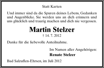 Anzeige  Martin Stelzer  Lippische Landes-Zeitung