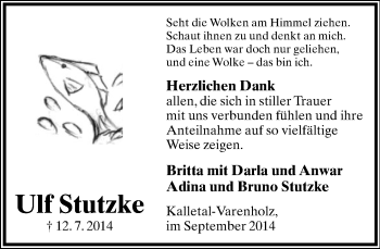 Anzeige  Ulf Stutzke  Lippische Landes-Zeitung
