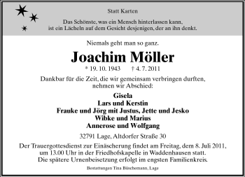Anzeige  Joachim Möller  Lippische Landes-Zeitung