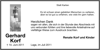 Anzeige  Gerhard Korf  Lippische Landes-Zeitung
