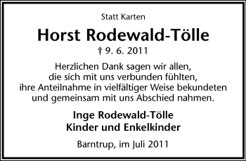 Anzeige  Horst Rodewald-Tölle  Lippische Landes-Zeitung