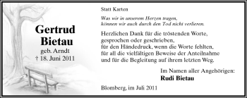 Anzeige  Gertrud Bietau  Lippische Landes-Zeitung