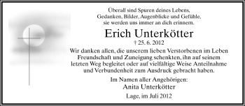 Anzeige  Erich Unterkötter  Lippische Landes-Zeitung