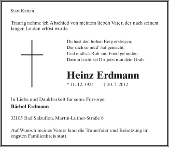 Anzeige  Heinz Erdmann  Lippische Landes-Zeitung