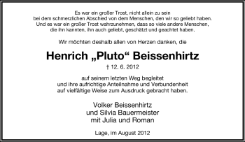 Anzeige  Henrich Beissenhirtz  Lippische Landes-Zeitung