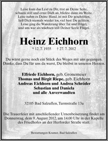 Anzeige  Heinz Eichhorn  Lippische Landes-Zeitung
