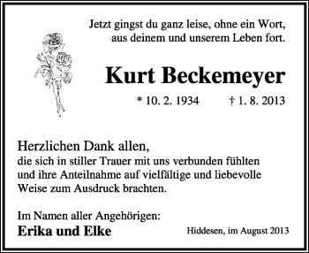 Anzeige  Kurt Beckemeyer  Lippische Landes-Zeitung