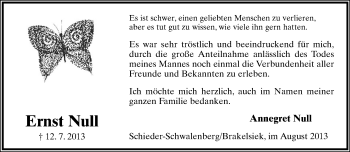 Anzeige  Ernst Null  Lippische Landes-Zeitung