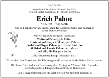 Anzeige  Erich Pahne  Lippische Landes-Zeitung