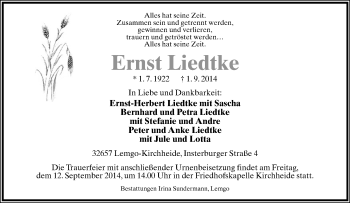 Anzeige  Ernst Liedtke  Lippische Landes-Zeitung
