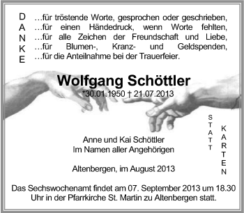 Anzeige  Wolfgang Schöttler  Lippische Landes-Zeitung