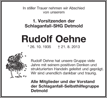 Anzeige  Rudolf Oehne  Lippische Landes-Zeitung