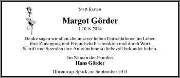 Anzeige  Margot Görder  Lippische Landes-Zeitung