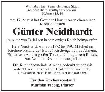 Anzeige  Günter Neidthardt  Lippische Landes-Zeitung
