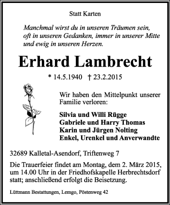 Anzeige  Erhard Lambrecht  Lippische Landes-Zeitung