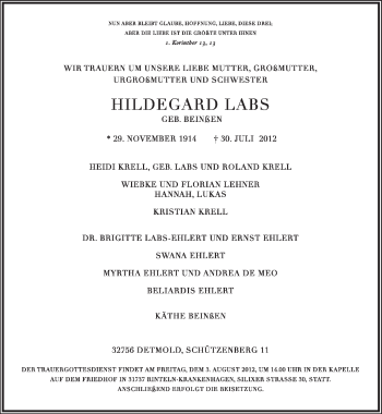 Anzeige  Hildegard Labs  Lippische Landes-Zeitung