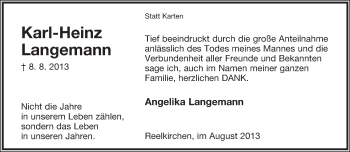 Anzeige  Karl-Heinz Langemann  Lippische Landes-Zeitung