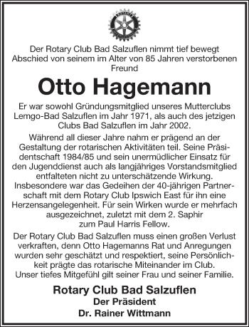 Anzeige  Otto Hagemann  Lippische Landes-Zeitung