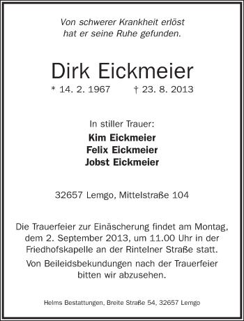 Anzeige  Dirk Eickmeier  Lippische Landes-Zeitung