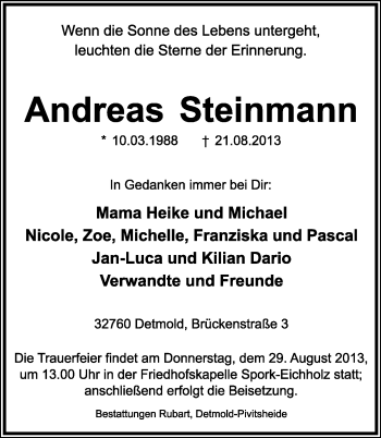 Anzeige  Andres Steinmann  Lippische Landes-Zeitung
