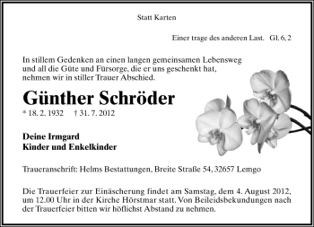Anzeige  Günther Schröder  Lippische Landes-Zeitung