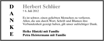 Anzeige  Herbert Schlüer  Lippische Landes-Zeitung