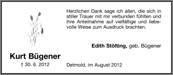 Anzeige  Kurt Bügener  Lippische Landes-Zeitung