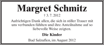 Anzeige  Margret Schmitz  Lippische Landes-Zeitung