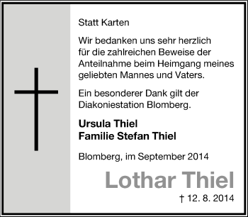Anzeige  Lothar Thiel  Lippische Landes-Zeitung