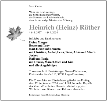 Anzeige  Heinrich Rüther  Lippische Landes-Zeitung