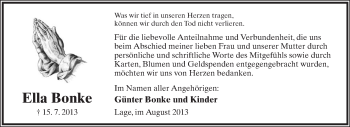 Anzeige  Ella Bonke  Lippische Landes-Zeitung