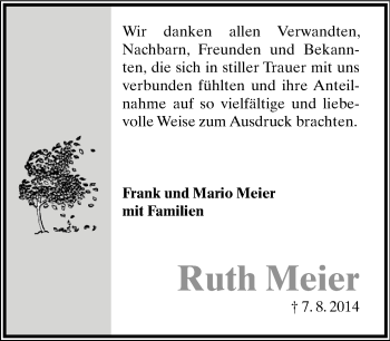 Anzeige  Ruth  Meier  Lippische Landes-Zeitung