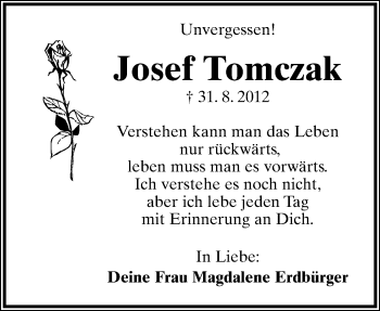 Anzeige  Josef Tomczak  Lippische Landes-Zeitung