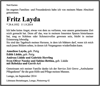 Anzeige  Fritz Layda  Lippische Landes-Zeitung